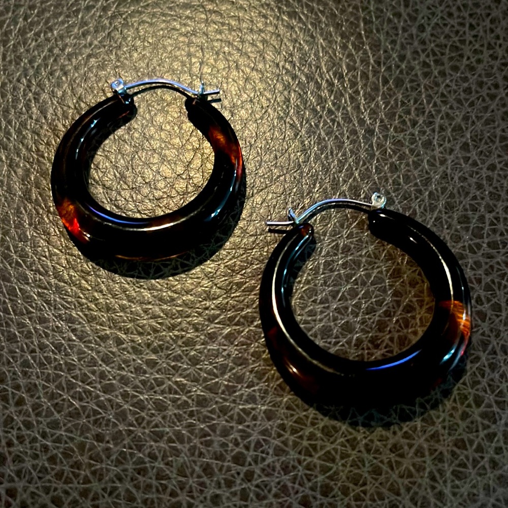 Brown Tortoise Shell Hoop Earrings - Medium